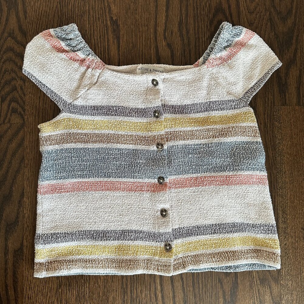 Texture & Thread Button-Front Top in Stripe | Sz XS